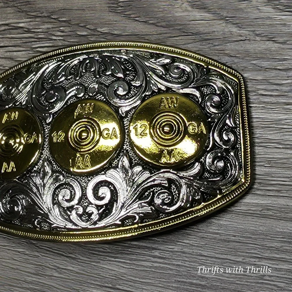Rare Stainless Steel Belt Buckle - 12 Gauge Shells - Western AW 12GA AA - Nice
